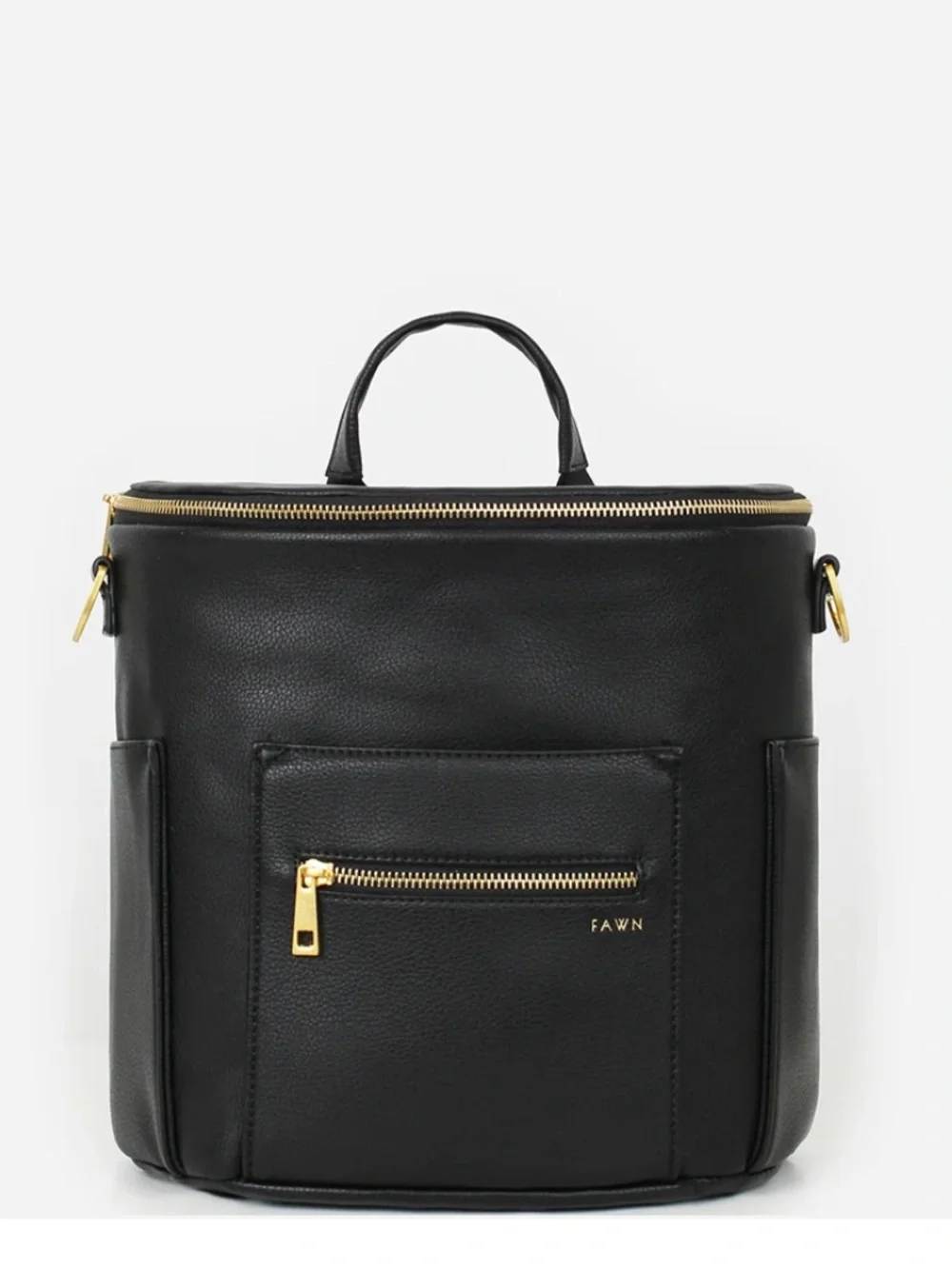 Fawn Design The Mini Black Faux Leather Backpack Diaper Bag Purse with Pockets